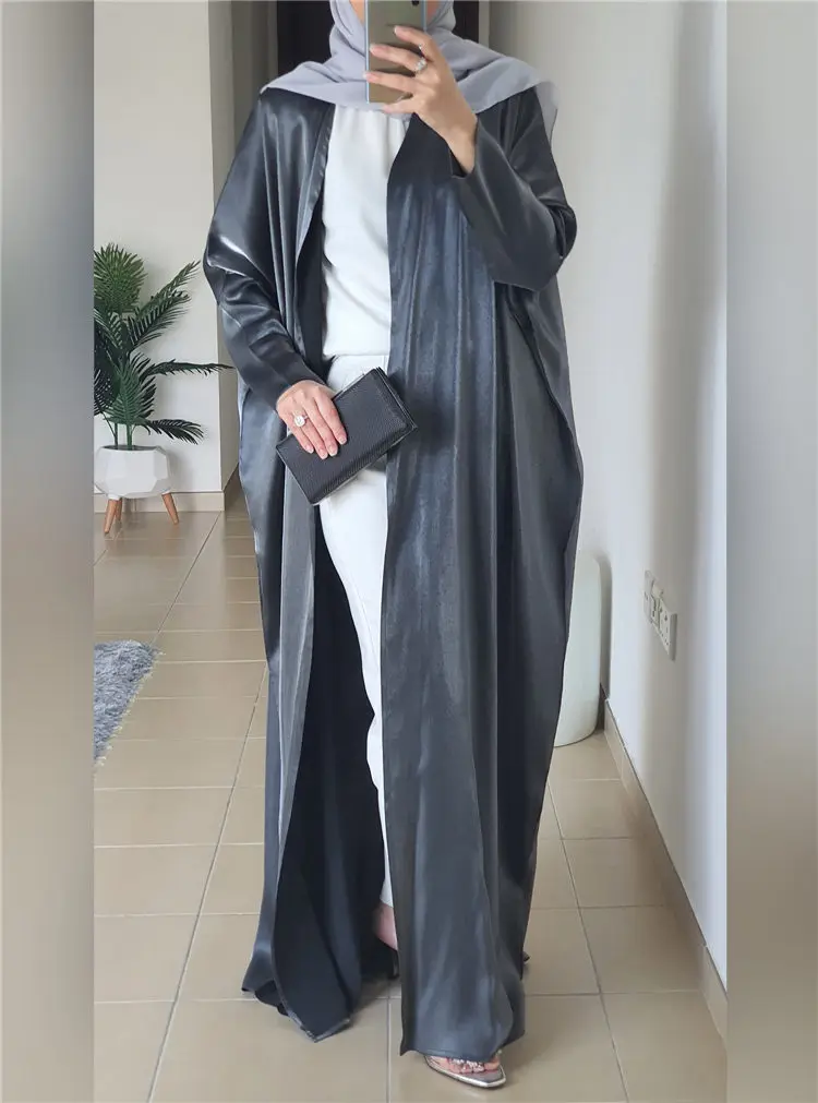 Oem Customization Islamic Clothing Prayer Modest Open Satin Batwing Muslim Abaya Hijab Kimono Dubai Ramadan Robe