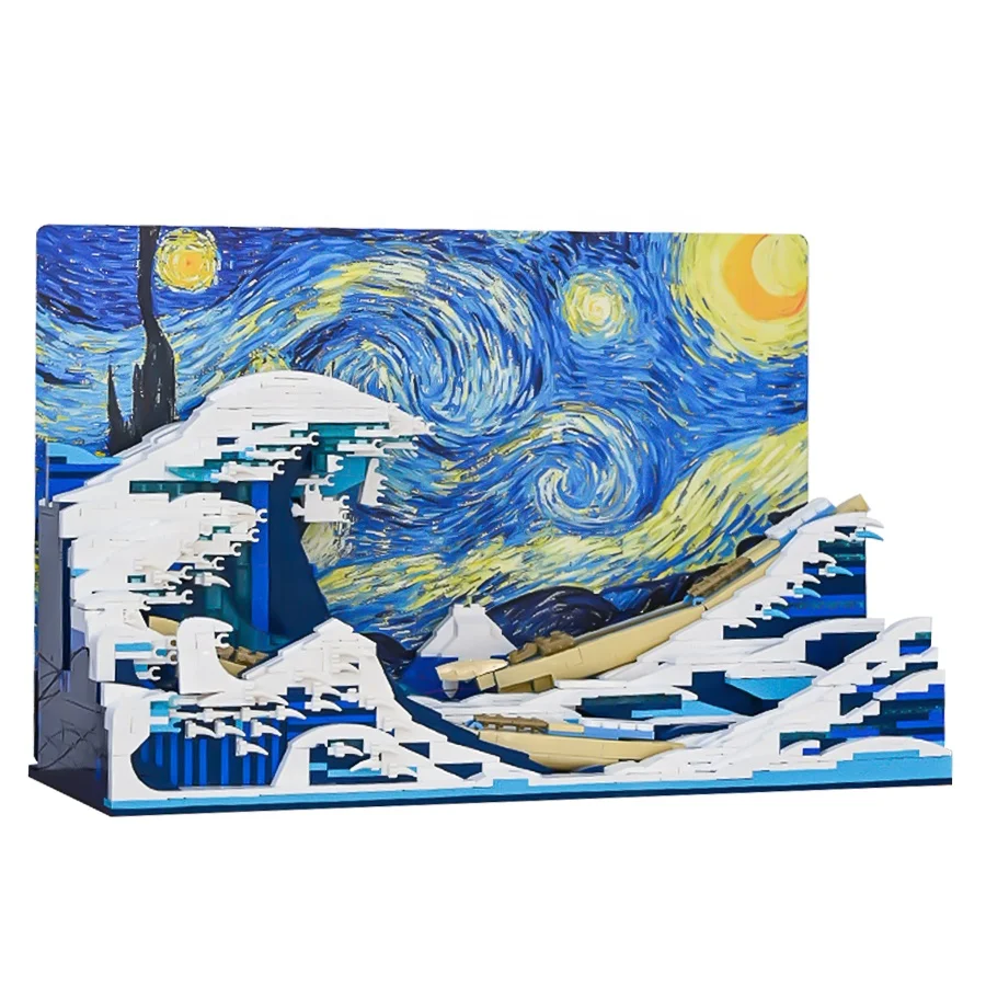 Low MOQ Great Wave off Kanagawa 3D Painting Pixel Art Painting DIY Building Blocks MOC 1830pcs Block Toys For Children Gift