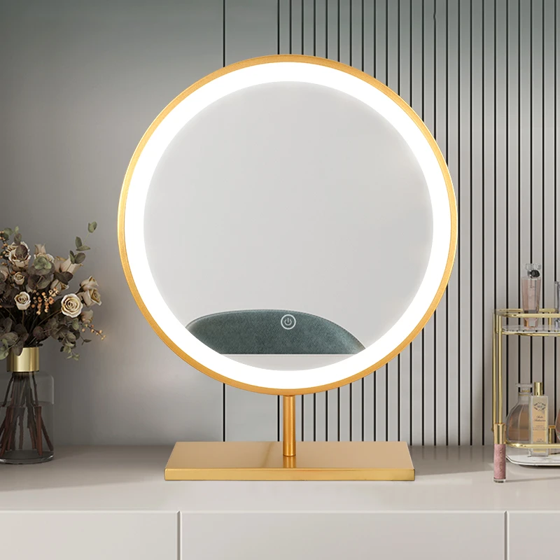 Wholesale Single-Sided LED Light Cosmetic Vanity Mirror Personalized Desktop Makeup Mirror with round Design for Travel Use