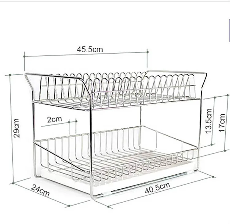 wholesale 2-tier Stainless Steel Kitchen Sinkware Plate Tray Metal Dish Drying Rack With Drip Tray