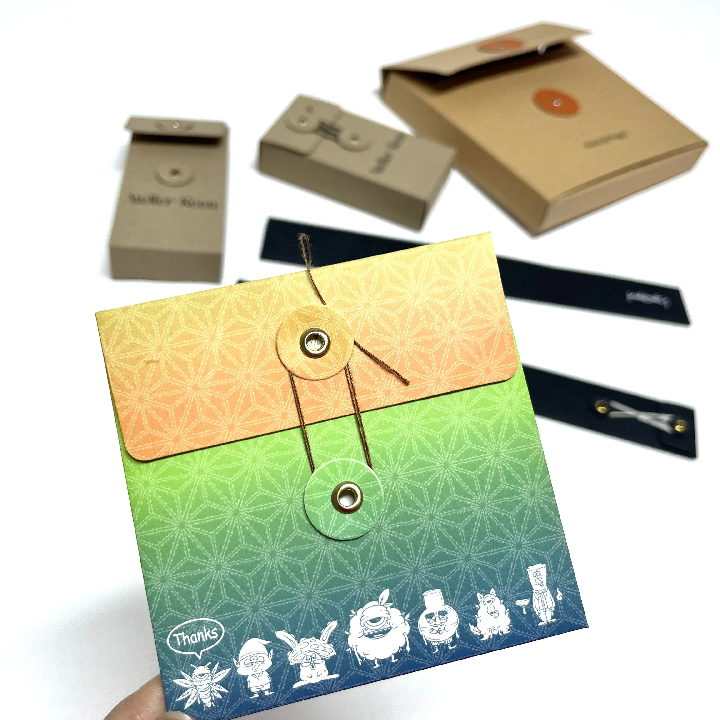Custom A4 A5 Small Size Cheap Printed Kraft Paper Envelope with Eyelet Button and String Closure