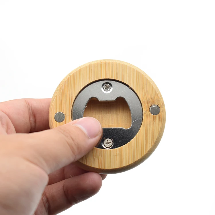 Рекламный Пустой Круглый бамбуковый открывалка для пивных бутылок с магнитом свадебного сувенира