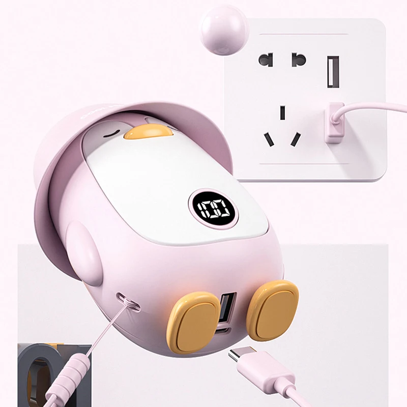 2 In 1 Mini Cute Penguin Portable USB Rechargeable Electric Warmer Heater For Hand Winter Indoor Outdoor With Power Bank Display