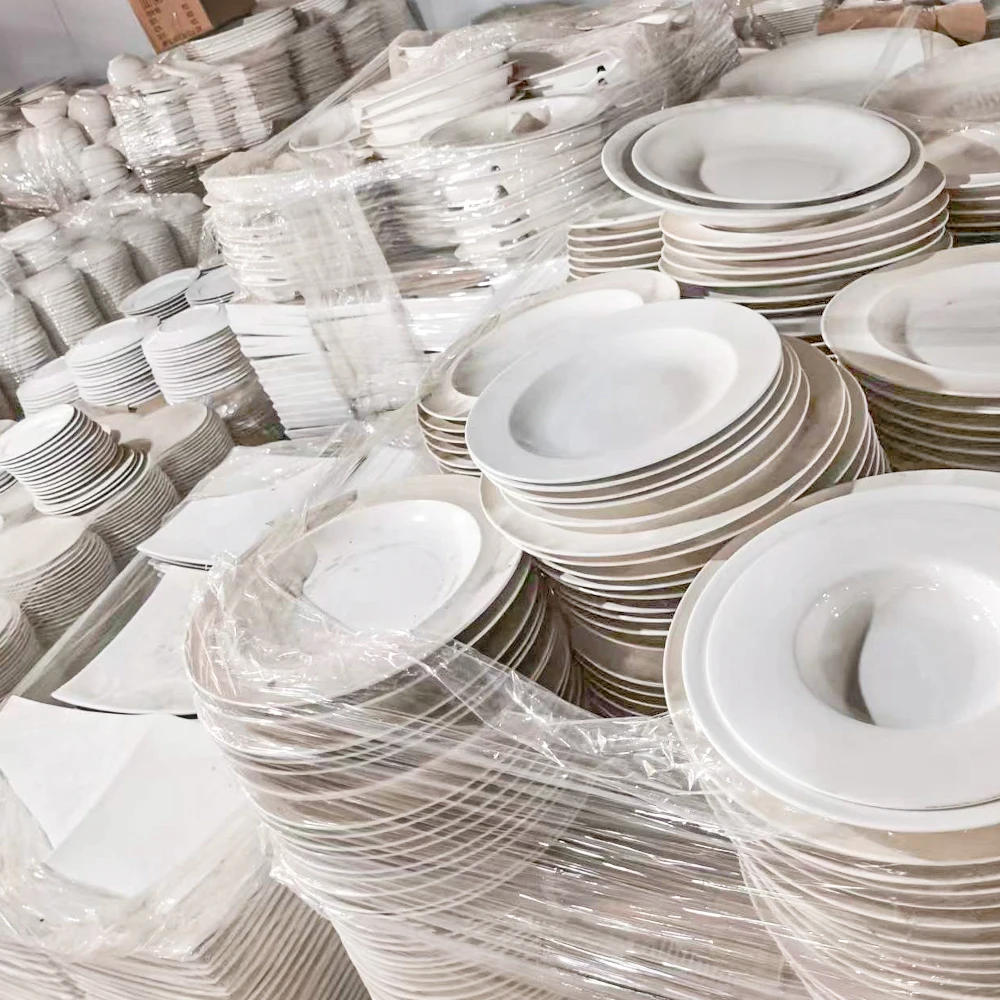 Factory Bulk Sell Stock White Dish Ceramic Plate By Ton Porcelain Dinner Sets Dinnerware For Hotel Restaurant Use