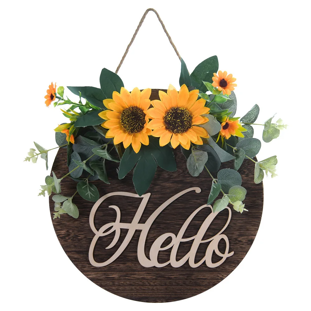 Hello Sign Welcome Wreaths for Front Door Decor Wooden Rustic Welcome Sign Door Fall Wreaths for Front Door Front Porch Gift