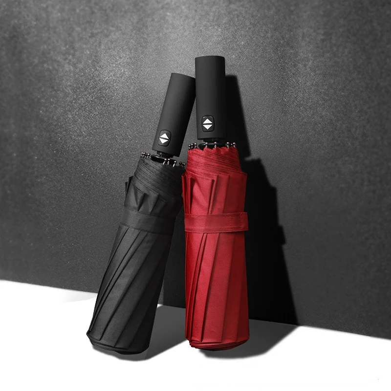 Fully Automatic12 Bone Three-fold Black Glue Custom Plus Printing Logo Sunny Rain Gift Advertising Umbrella Wholesale