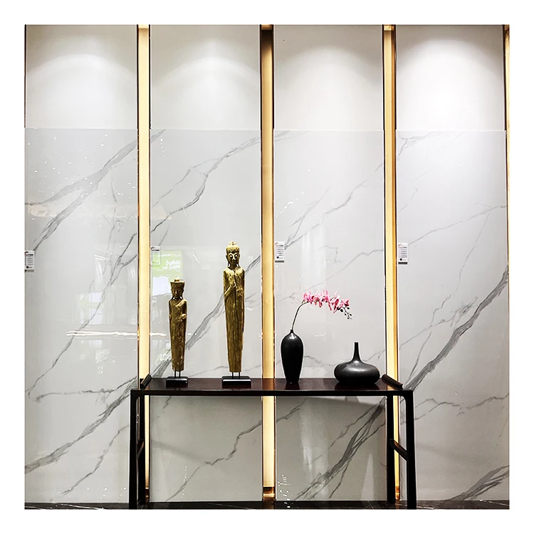 Chinese exporter  living room glossy ceramic calacatta full body floor and wall slim white porcelain tiles polished