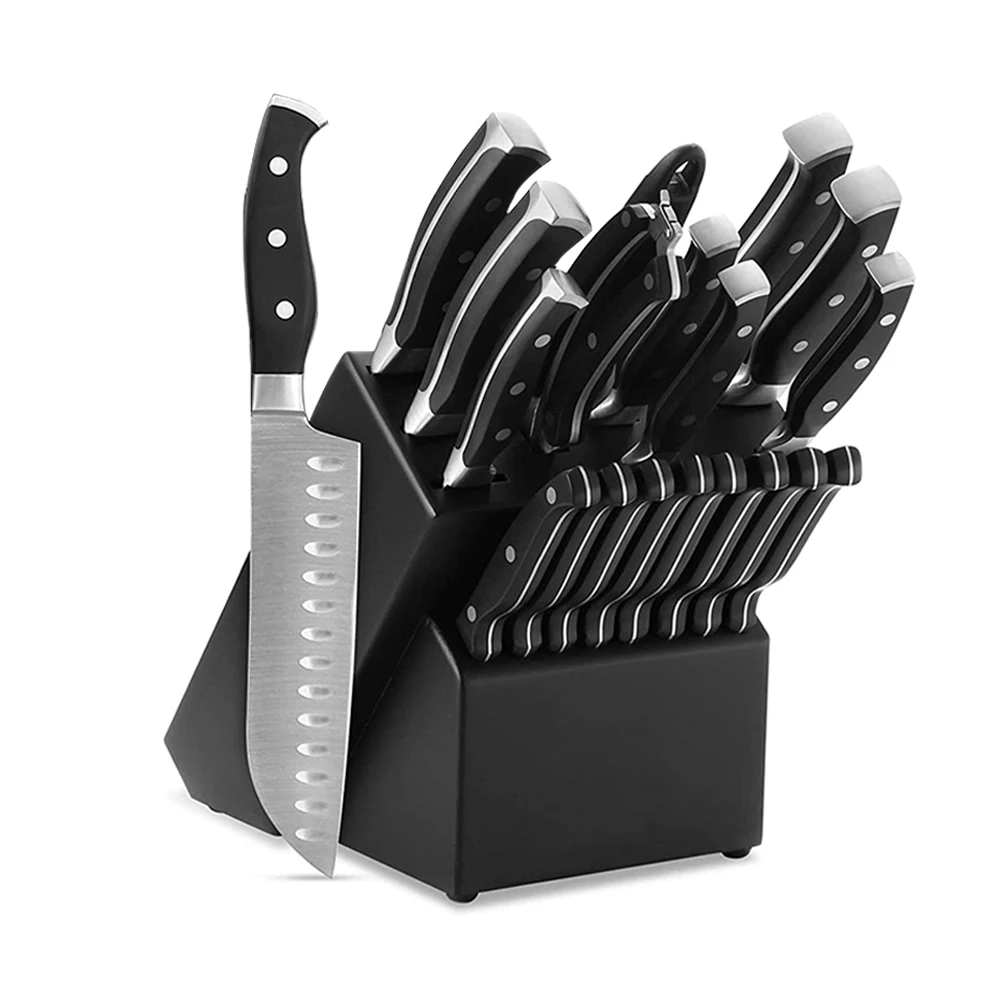 
 Набор профессиональных японских кухонных ножей шеф-повара из нержавеющей стали с деревянным блоком, 19 шт.  