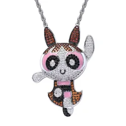 Hip Hop Hot Sale Elf Punk Buttercup Pendant Iced Out Cartoon Charm Powerpuff Girls Pendant Necklace