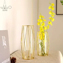 Handmade plated decorative geometric art metal wire shelf table vase
