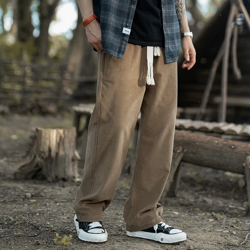 100% хлопковые однотонные брюки в японском стиле Свободные повседневные Прямые мужские тяжелые вельветовые ретро