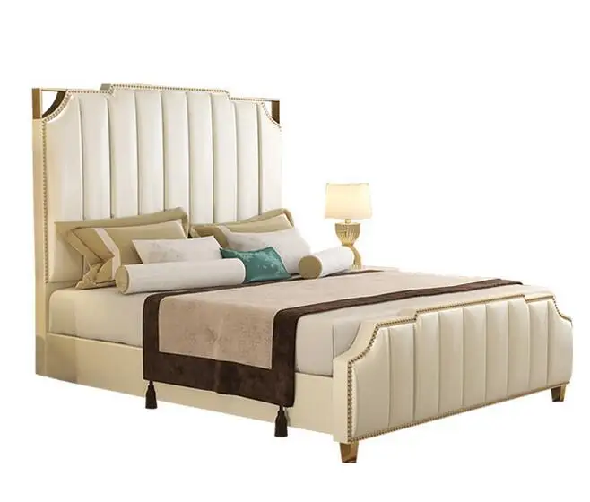 Customized high quality king double size upholstered bed designs for home