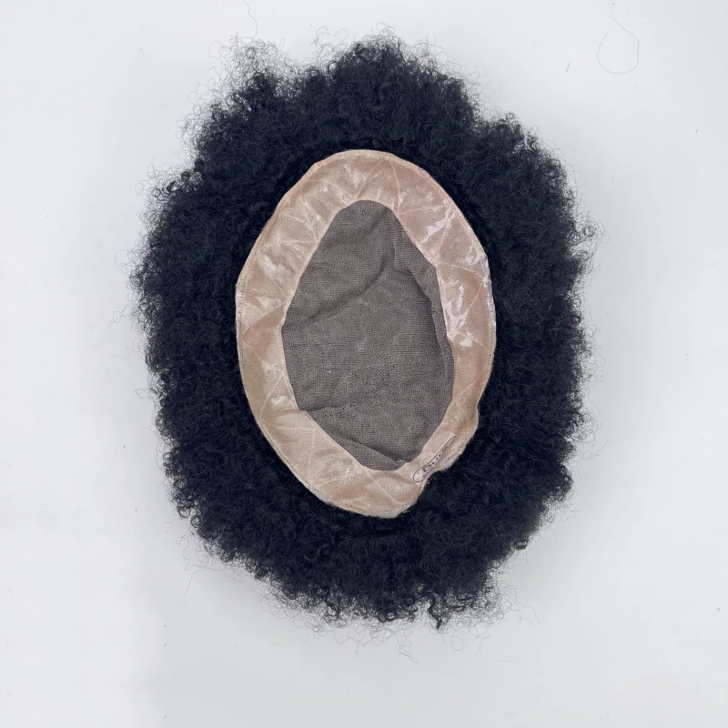 Emeda hot sale #1b natural black color D7-3 mono Npu toupee Afro Curl men toupee human hair