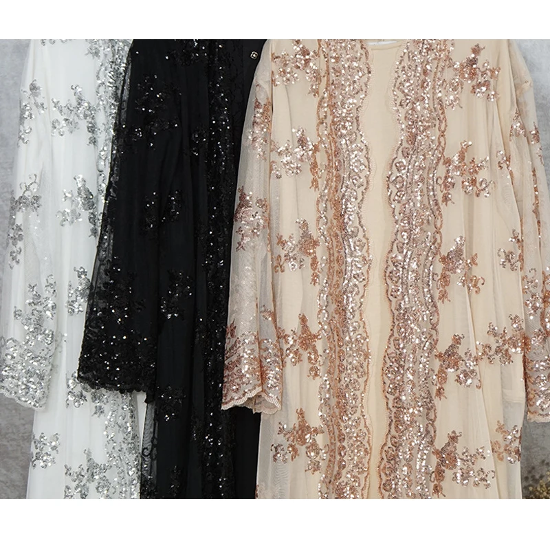 Floral Sequin Abaya Kimono Cardigan Hijab Muslim Dress Turkish Islamic Clothing Abayas For Women Kaftan Robe Islam Caftan XYL212