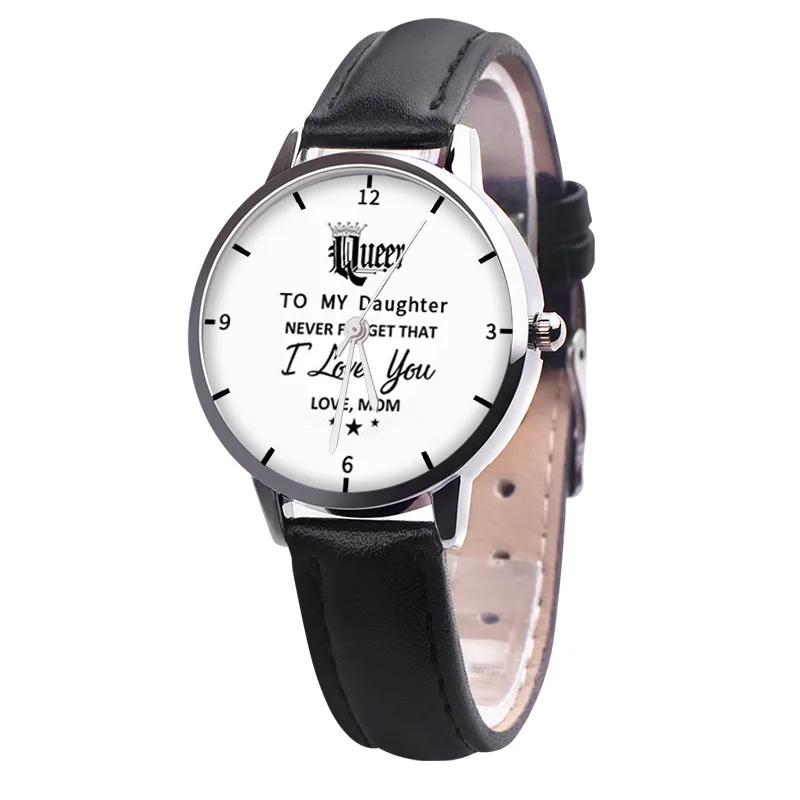 Relogio Feminino New Letter Mom King Queen Children Son Daughter Watches Kids Cute PU Leather Quartz Watch Gifts I Love You