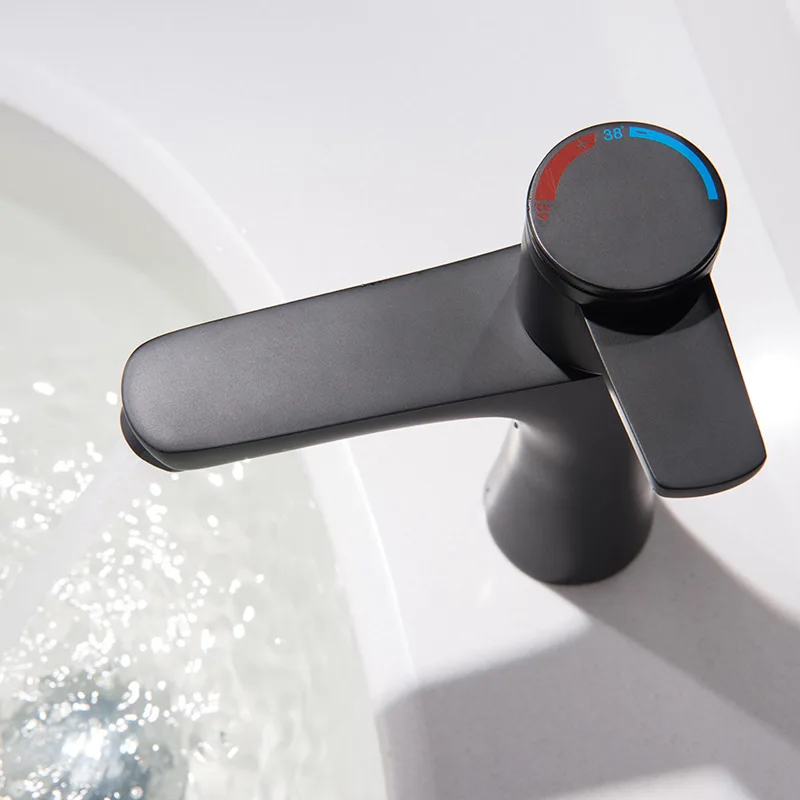 Brass 38 Degree Thermostatic Basin Faucet Matte Black Brushed Gold  Hot And Cold Water Deck Mount Basin Mixer Tap XR7904