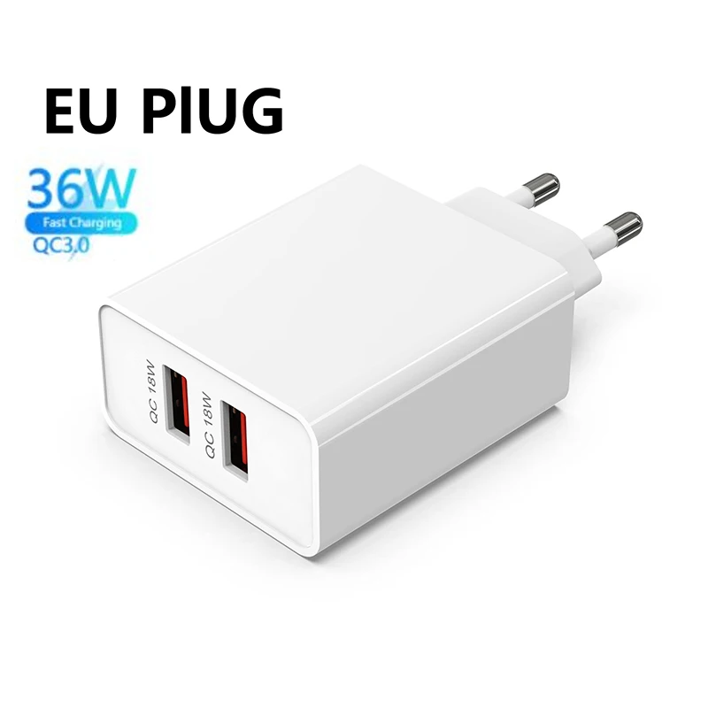 Wholesale KR/EU Plug Travel Charger 36W 2 Ports QC3.0 Universal Fast Wall Charger For USB 18W Fast Charger