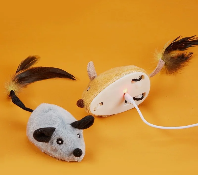 Кошачья мышь плюшевая USB игрушка Интерактивная Автоматическая движущаяся умная кошка Охота перо