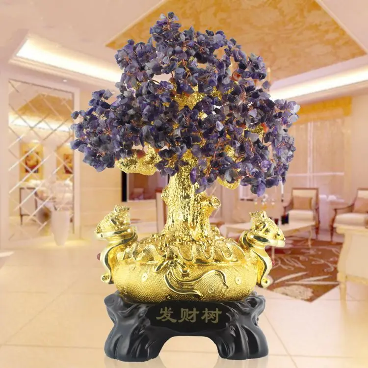 2022 Chinese Traditional Fengshui Home Decoration Luxury Office Tabletop Ornament Wealth Feng Shui Citrine Money Tree