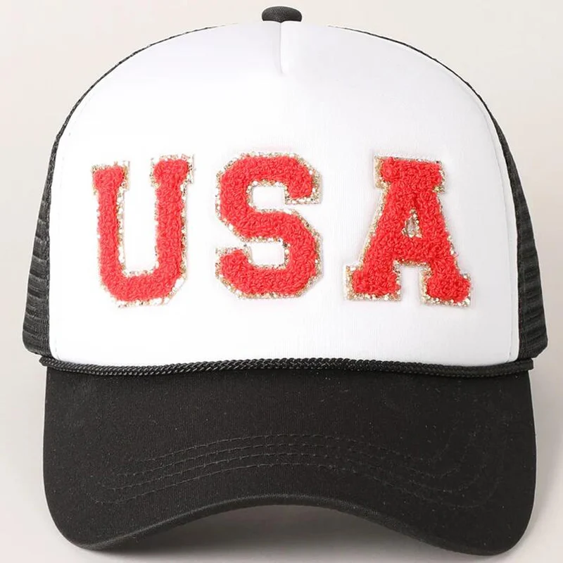 Curved Bill USA Rope Trucker Hats 5-Panel Custom Letters Patch Outdoor Hat Snapback Closure Baseball Caps Made In Vietnam