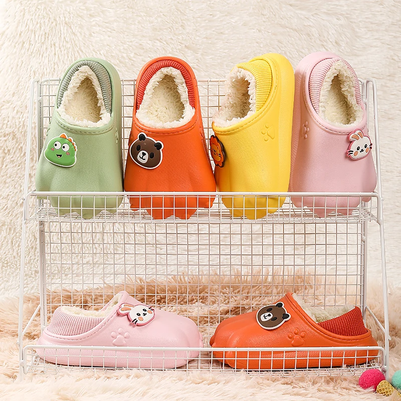 Cute Kids Furry Slippers Winter Fur Slipper Flat Warm Wool Cotton Shoes Soft Plush Fleece Slides Casual Shoes Girls Boys