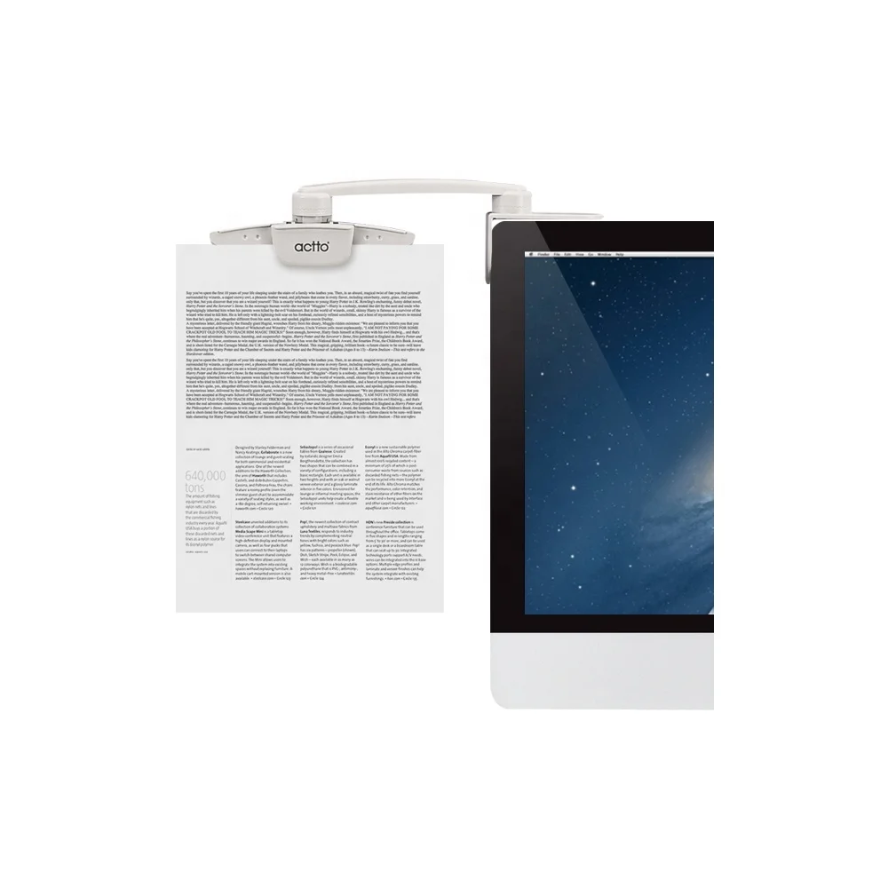 Actto Monitor Document Holder Clip Paper and Copy Holder Attachment for Typing and Reading with 3M Adhesive Sticker Swivel 360