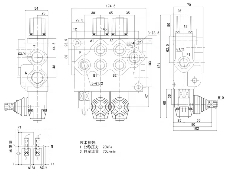 Junbao 70L/M Flow Rate SD11 Hydraulic Lever Monoblock Directional Manual Control Valve
