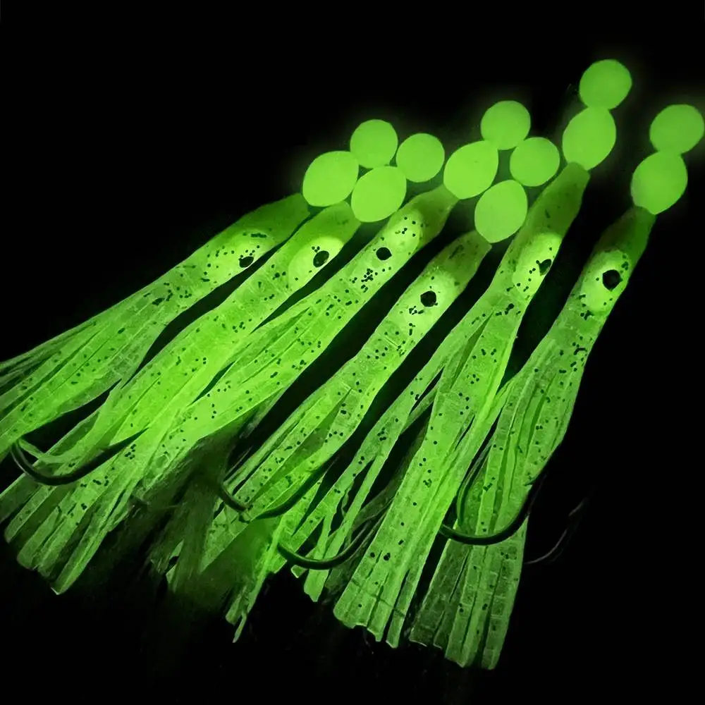 Luminous squid string hook Lure Bait Saltwater Feather Fish Skin Barrel Swivel Luminous Beads Fishing Tackle Hook Rigs Sabiki