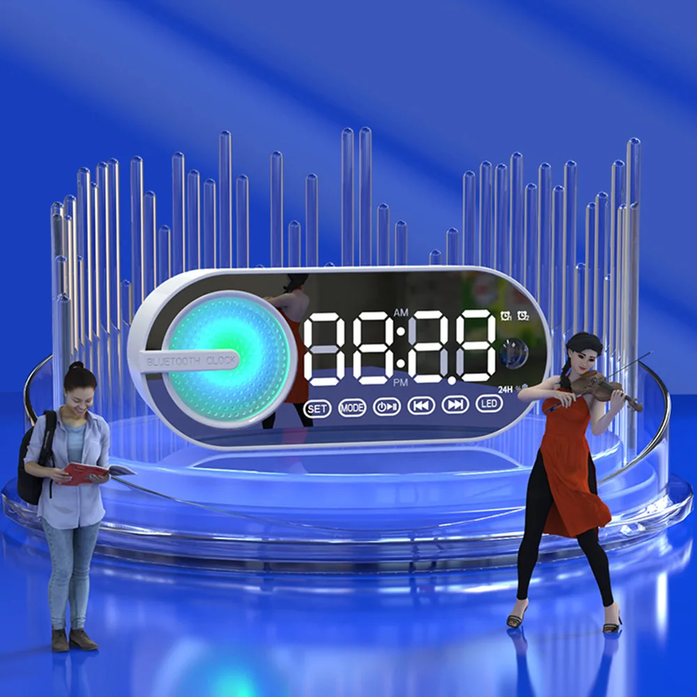 Зеркало Настольный будильник с BT-динамиком цифровой СВЕТОДИОДНЫЙ Красочный стол FM-радио TF-карта электронные календари 2023