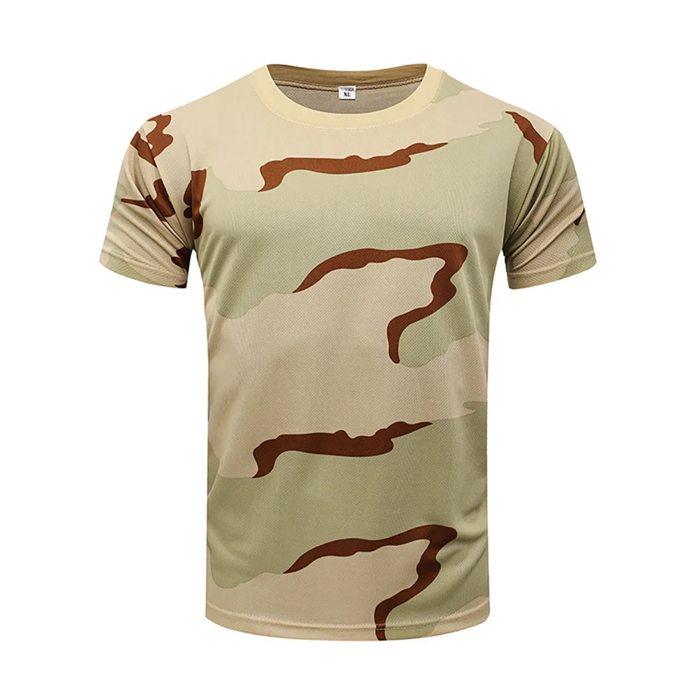 Camouflage short sleeved t-shirt outdoor enthusiast quick drying loose fit training t shirt  green tactical uniform T-shirt