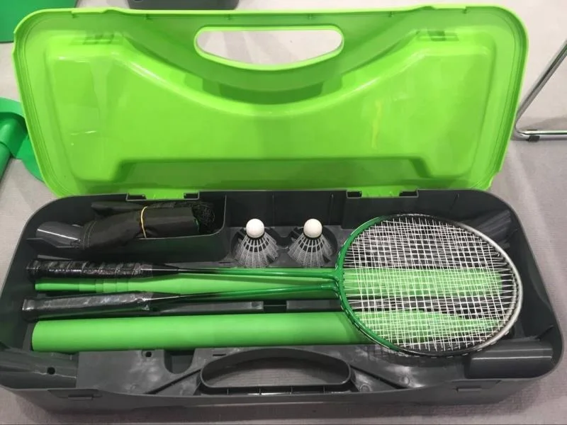 Portable Complete Badminton Set Storage Box Base with 2 Battledores 2 Shuttlecocks for Ball Game