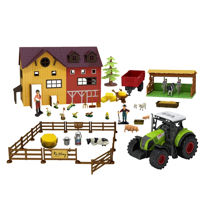 Pretend play 101pcs DIY plastic small animal farm house tractor model toys for kids