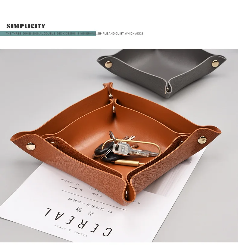 Coin Caddy Leather Storage Box Leather Tray Leather Jewelry Basket Box