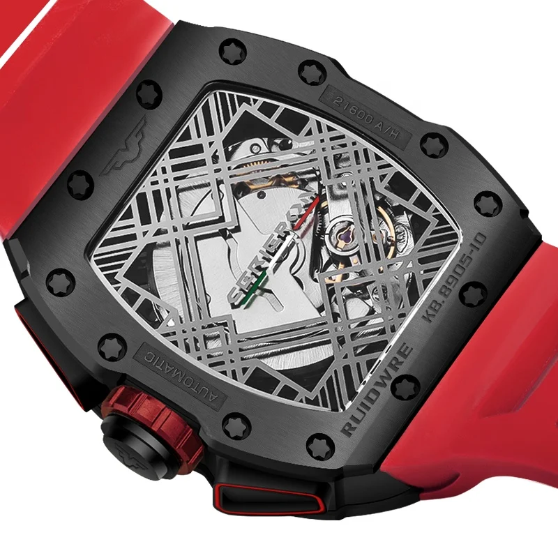 Ready To Ship watch Skeleton 24 Hours Automatic mechanical Red Skeleton Boys Stainless Steel mechanical watches for men wrist