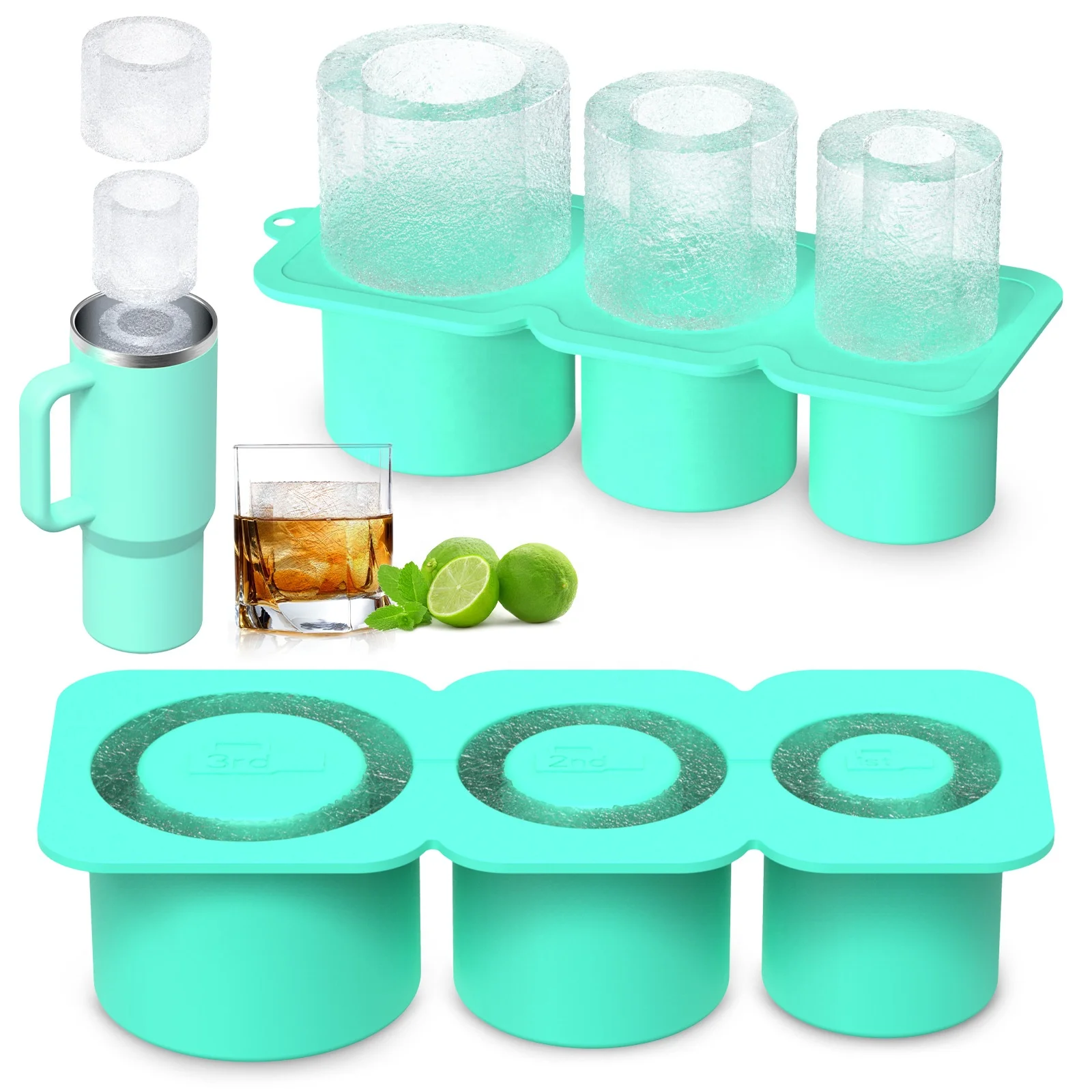 Silicone Ice Cube Molds Maker Tray For Cup With Lid Cocktails Whiskey Drinks Coffee 30oz 40oz Water Tumbler Bottle