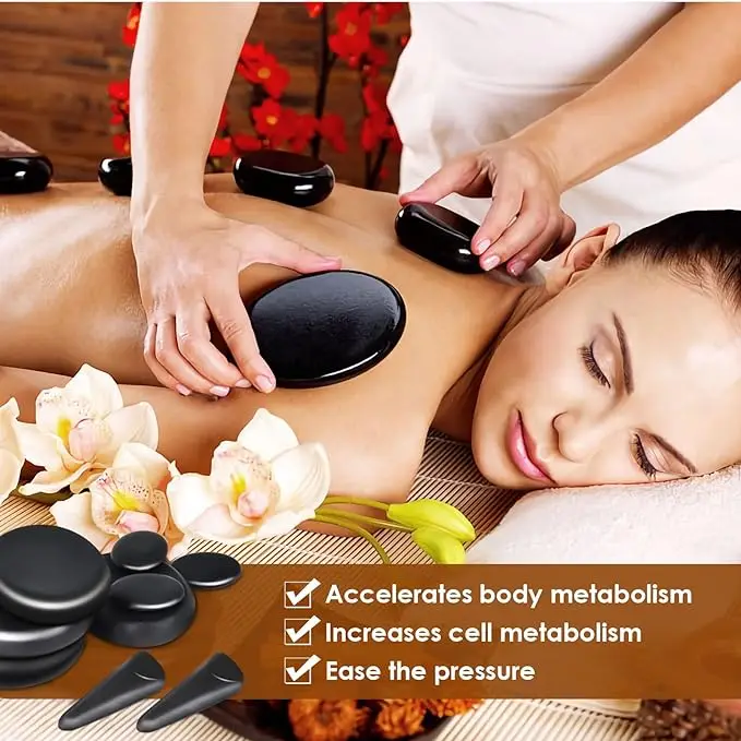 Spa Relaxing Pain Relief Basalt Hot Stones Massage Set Massage Stone Warmer Set with Heater Kit