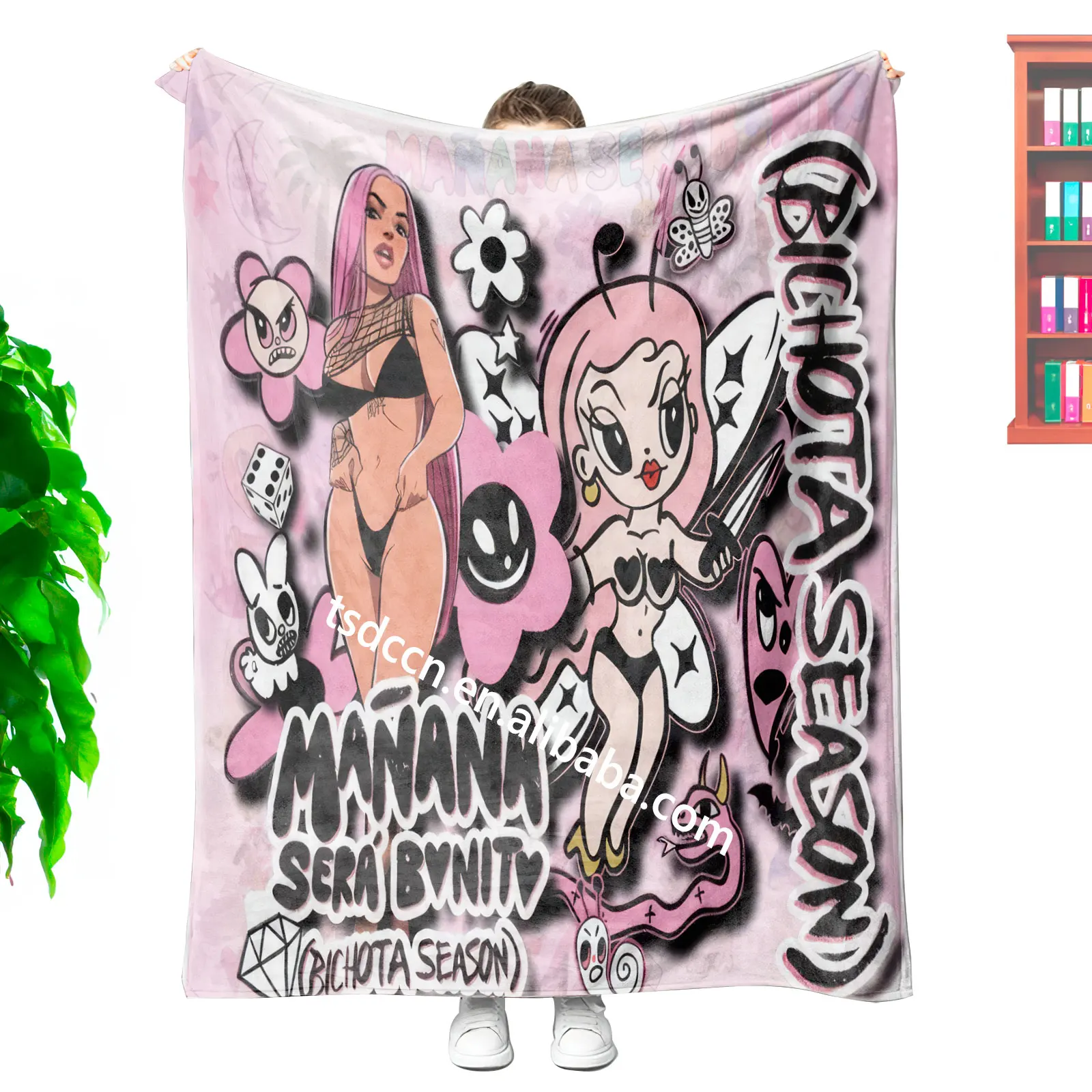 Newest Wholesale custom cartoon new alum karol g peso pluma sublimation printing travel throw blanket