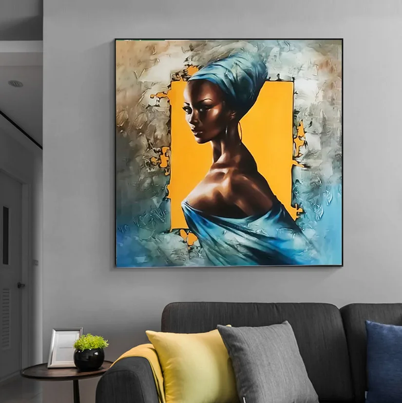 African Woman Female Portrait Black Girl Beauty Oil Art Girl Portrait Face Original Queen Oil painting for Home Wall Art Decor