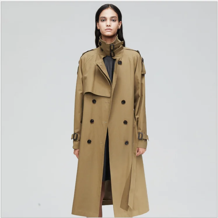 
2021 new autumn and winter windbreaker solid color long-sleeved windproof anti-wrinkle cotton casual knee long trench coat 