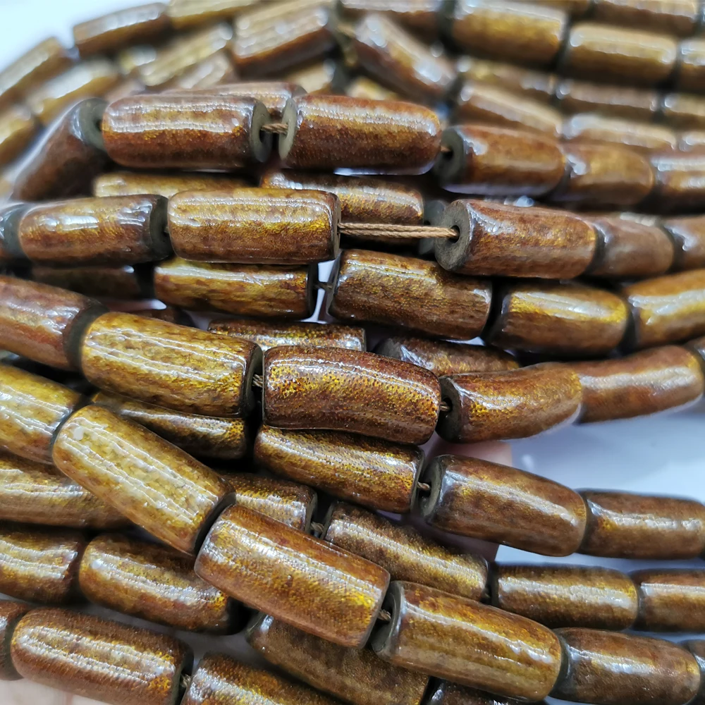 Wholesale Golden Natural Coral Cylinder Beads Large Hole Stone Beads For Jewelry Making