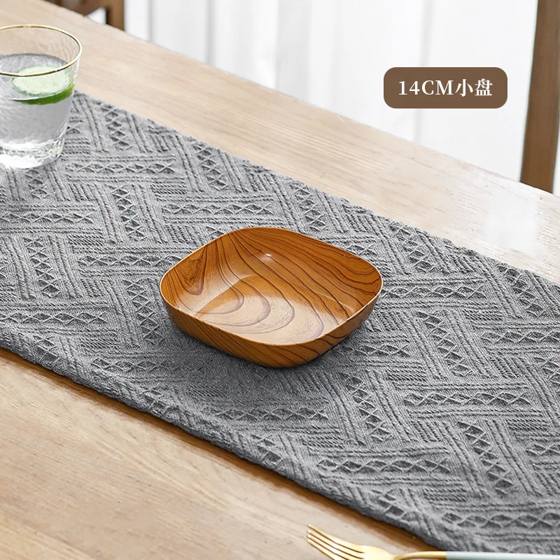 Chinese Style Melamine Wood Grain Square Bone Spitting Plate Snack Dried Fruit Cake Tray Utensils for Serving and Serving