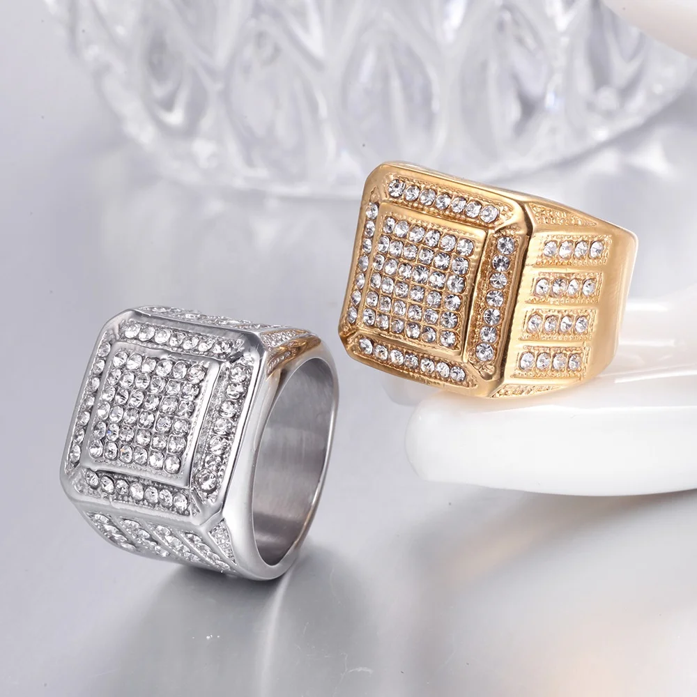 
Factory supply gold-plated ring stainless steel fashion male zircon silver ring 316l stainless steel ring wholesale 