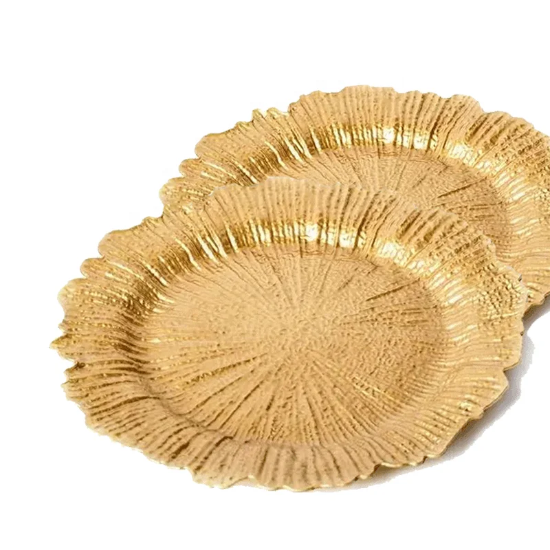 Wholesale Luxury Gold Reef Charger Plates Acrylic Round Plastic Charger Plates Wedding Dinner Gold Charger Plates