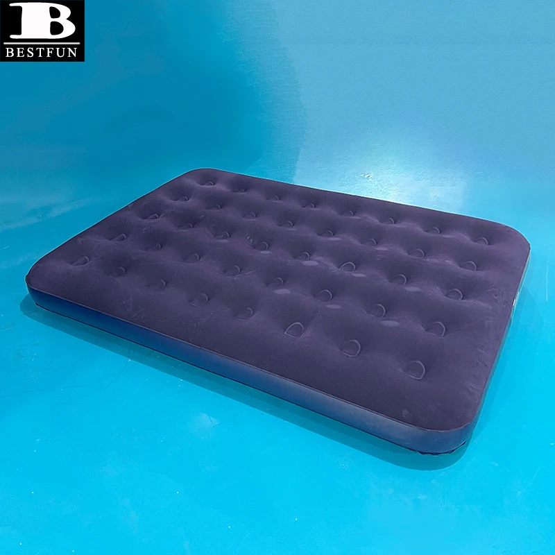 downy flocked surface full size inflatable air mattress bed sleeping pad portable camping airbed furniture for outdoor, tent