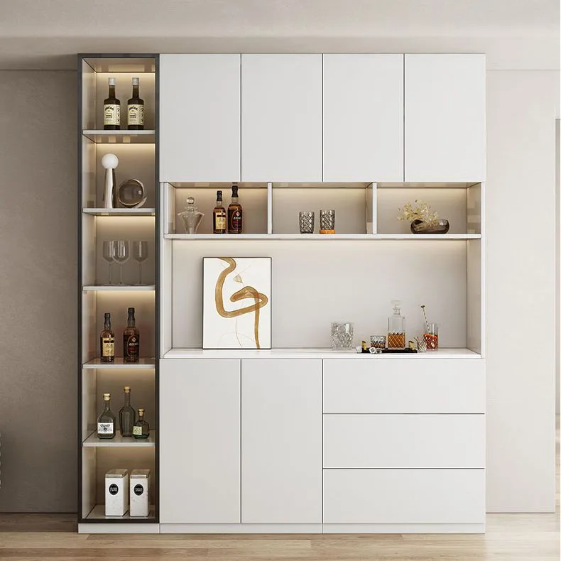 Entry Luxury Custom Modern Wooden Glass Door Wine Display Cabinet Metal Frame for Dinning Room