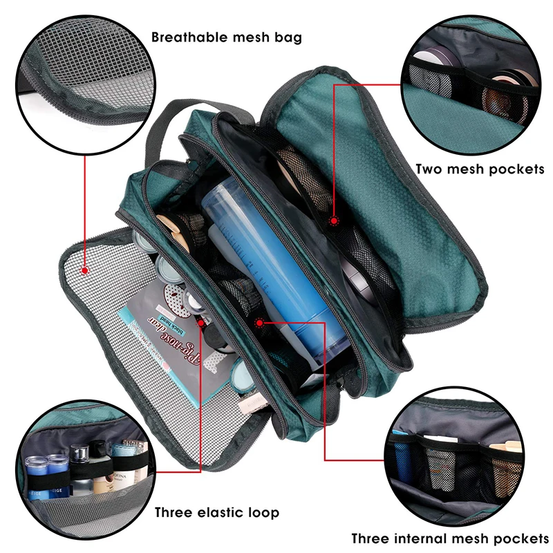 Large Two Compartments Nylon Dopp Kit Cosmetic Organizer Shaving Bag Toiletry Bag For Men Women