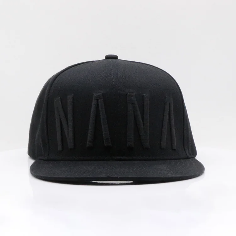 Customized 3D Embroidered Logo Black Plain Baseball Cap 100% Cotton 6-Panel Snapback Caps Hats