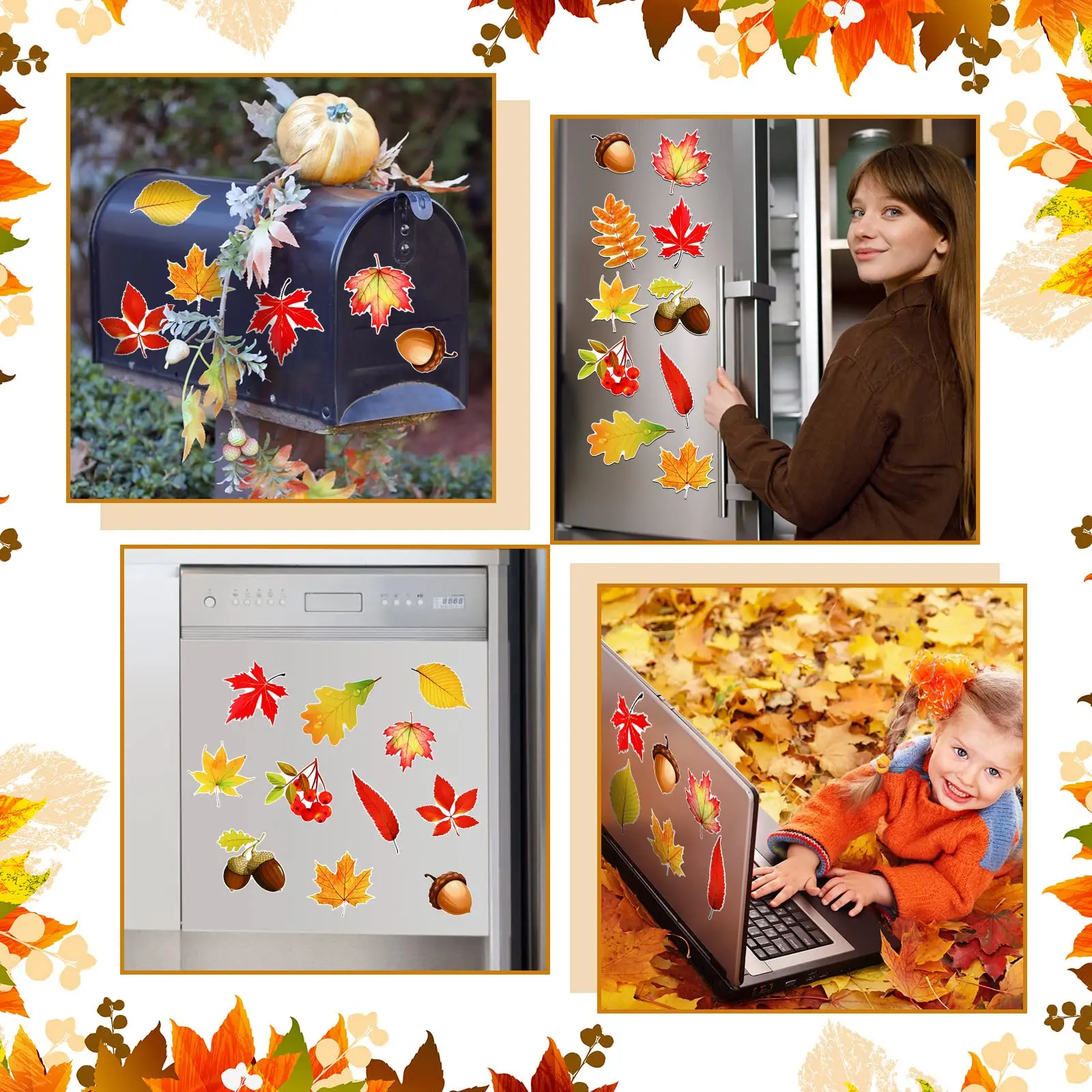 Hot sale factory direct maple leaf theme refrigerator stickers Pvc custom shapes high quality and cheap refrigerator stickers