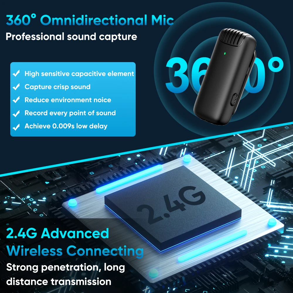 Wireless Lapel Lavalier Microphone Noise Reduction Live Interview Mobile Phone Recording Mic for iPhone Type C with Charging Box