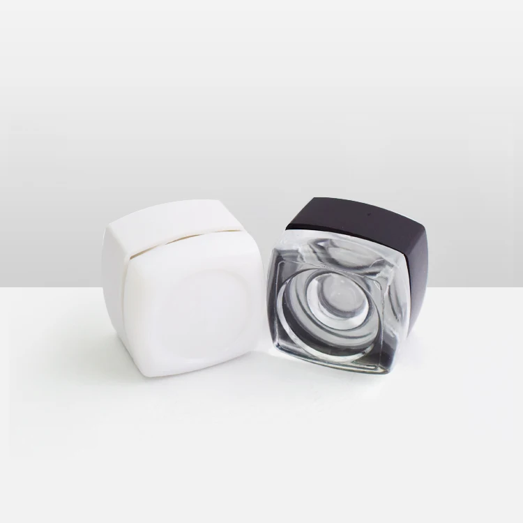 Custom 5ml 7ml 9ml Child Resistant Clear Pillow Glass Concentrate Jar  with Glossy Matte W/ Black Cap Lid